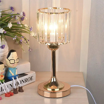 Modern gold crystal desk lamp with faceted glass shade and sleek metallic base ideal for bedroom decorbites crystal desk