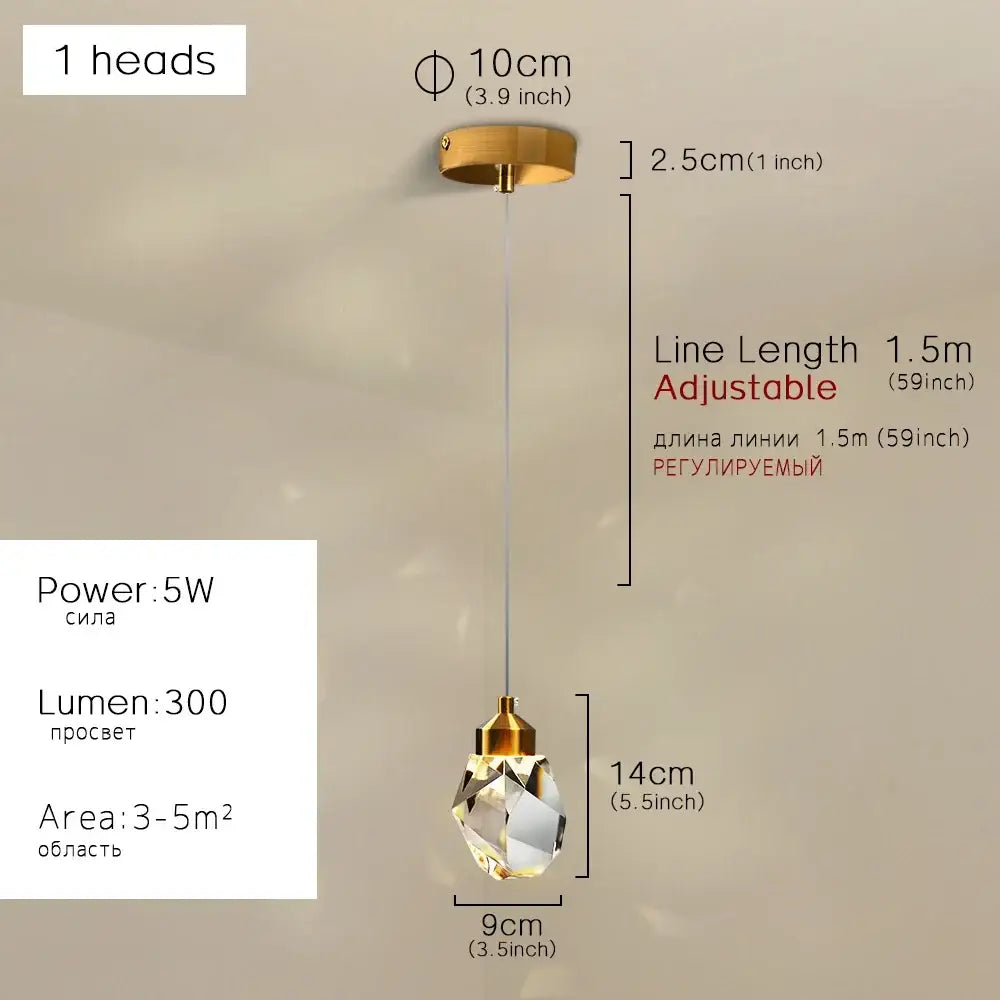 Gold-toned decorbites k9 crystal dining chandelier with faceted glass globe and adjustable 1.5 meter cord for bedroom and bar room