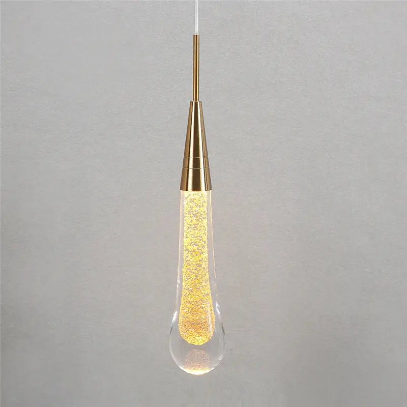 Modern gold crystal droplet wall lamp with teardrop glass body and glowing particles for living room decorbites crystal droplet