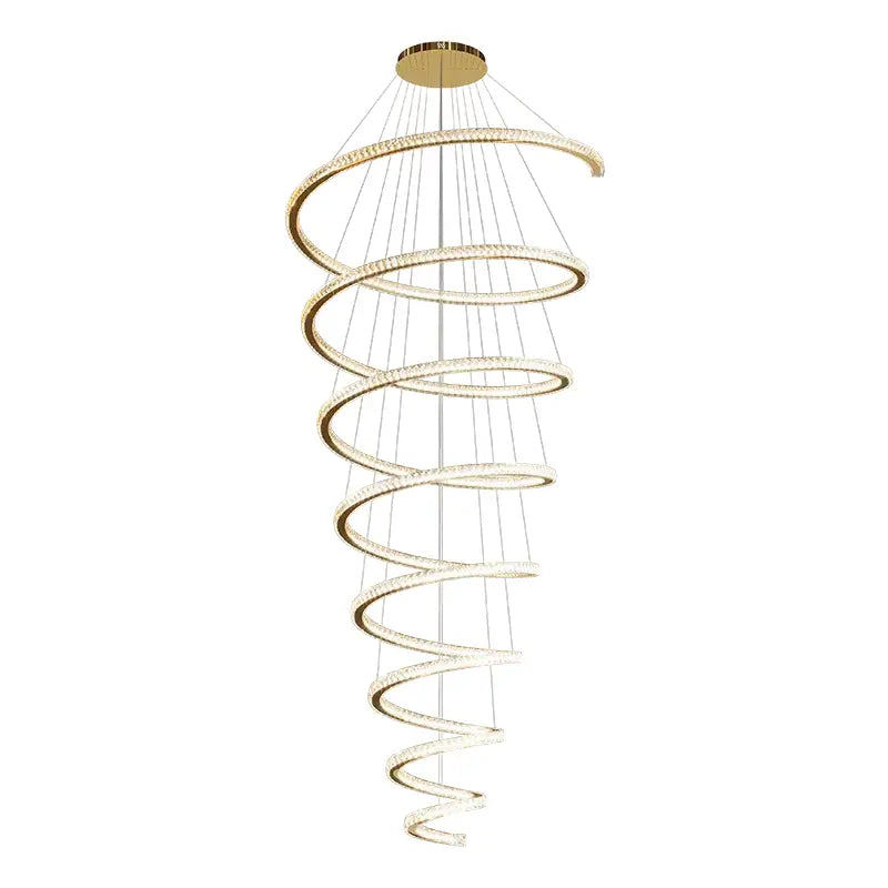 Modern gold crystal duplex ring pendant light featuring a gold-toned spiral led chandelier for dining room decorbites crystal duplex