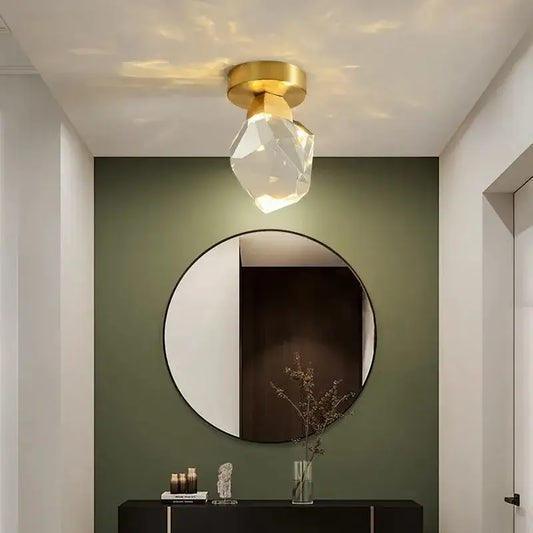 Modern gold crystal entrance ceiling lamp with faceted clear globe for balcony and hallway decorbites crystal entrance