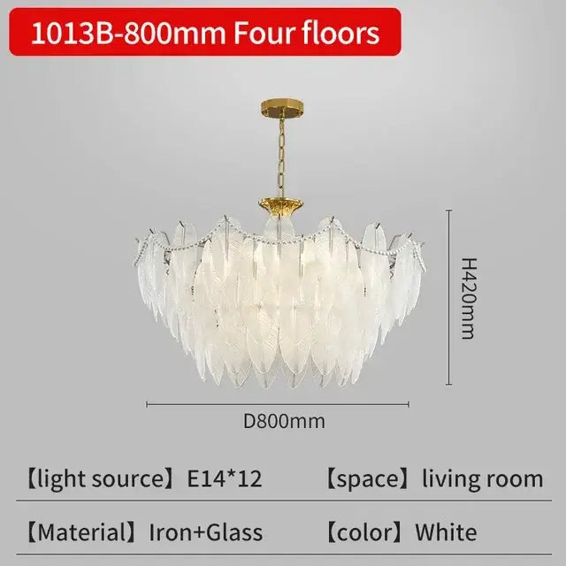 Modern gold crystal feather chandelier living room pendant light with white feather design gold-toned iron and glass frame decorbites crystal feather