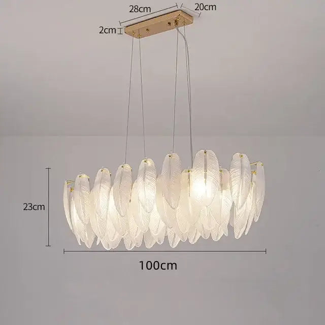 Modern gold crystal feather chandelier pendant light with translucent white glass feathers from decorbites crystal feather collection