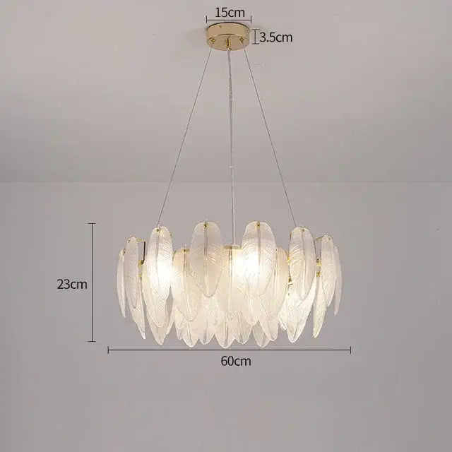 Modern gold crystal feather chandelier with delicate translucent glass feather-like shades by decorbites crystal for living room decor