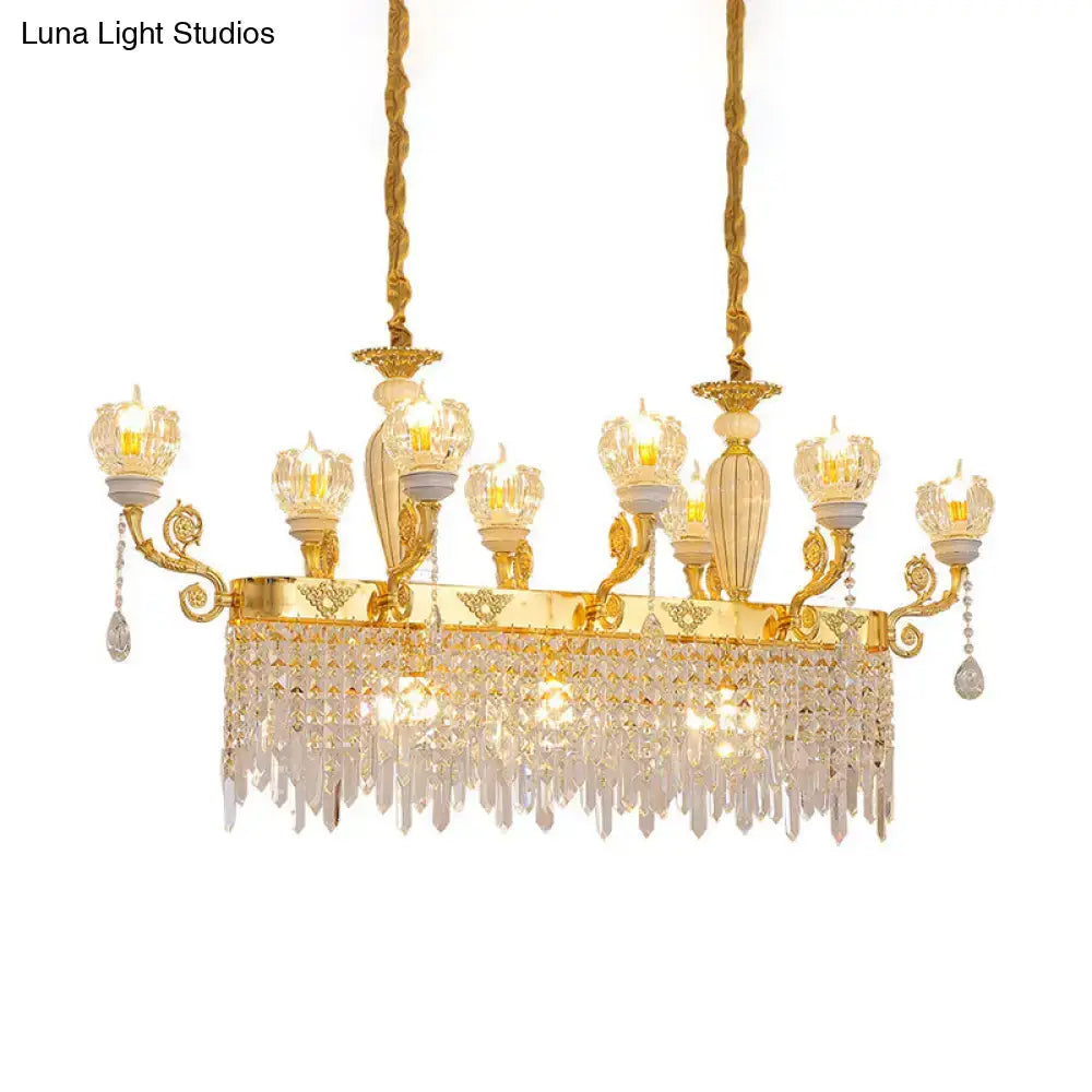 DecorBites™ crystal floral island pendant lamp gold finish with ornate arms and crystal droplets dining room light fixture