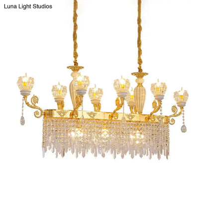 DecorBites™ crystal floral island pendant lamp gold finish with ornate arms and crystal droplets dining room light fixture