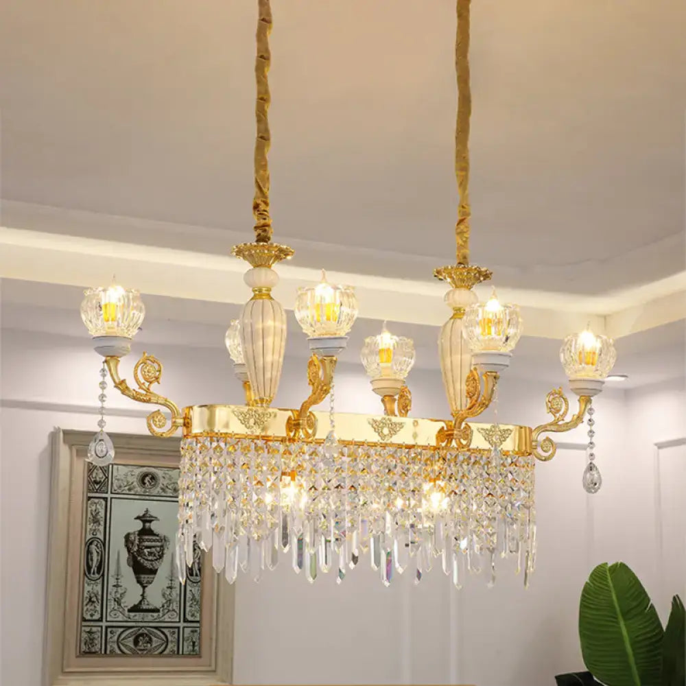 DecorBites™ crystal floral island pendant lamp gold light fixture with crystal droplets and clear glass bulb base shades for dining room