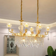 DecorBites™ crystal floral island pendant lamp gold light fixture with crystal droplets and clear glass bulb base shades for dining room