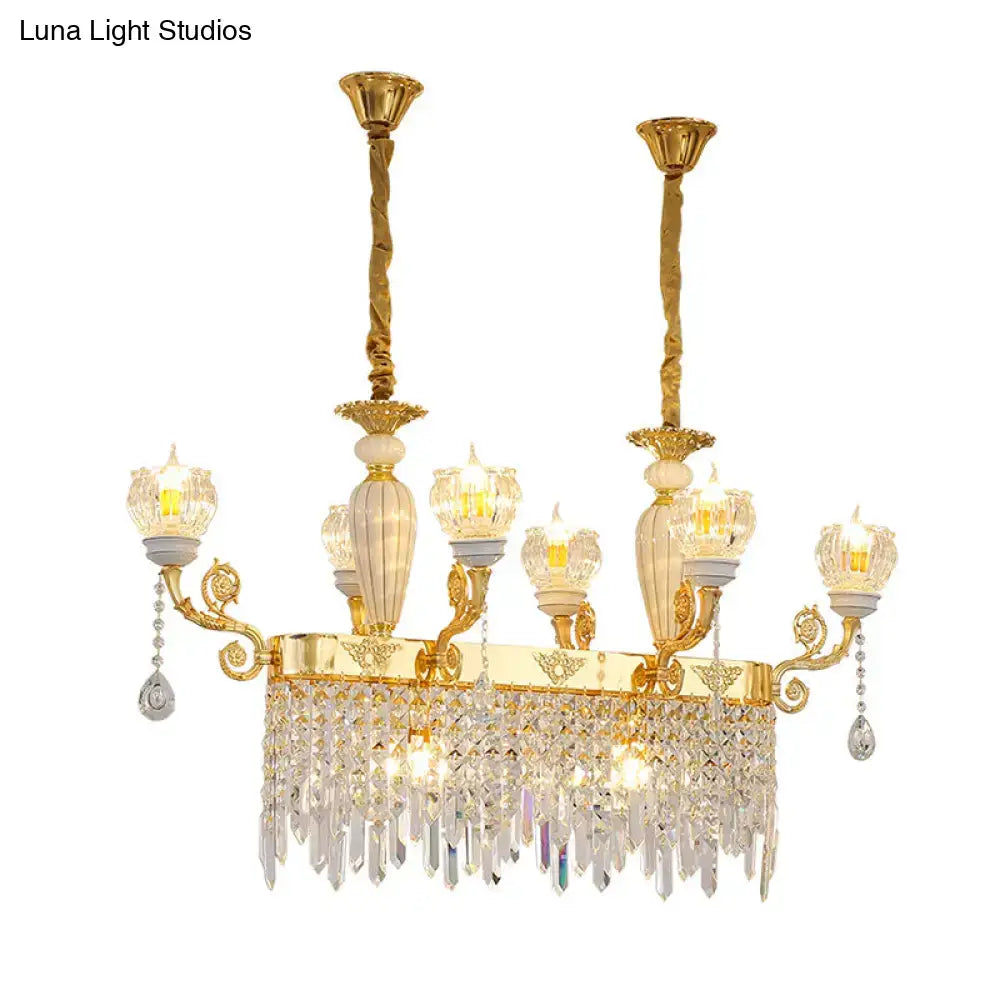 Decorbites™ crystal floral island pendant lamp gold light fixture with ornate arms and frosted glass shades for dining room bulb base options
