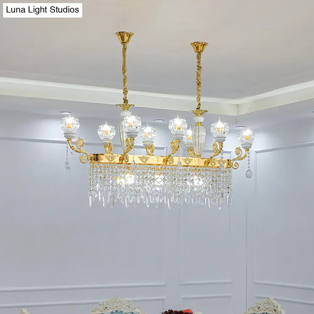Gold-toned DecorBites crystal floral island pendant lamp with crystal droplets and glass shades dining room light fixture