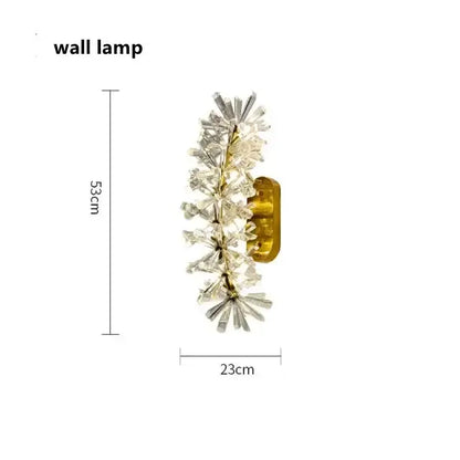 Modern gold crystal flower chandelier featuring a 53cm tall amber base and cascading decorbites crystal flower pieces