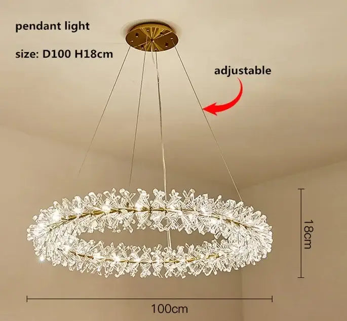 Modern gold crystal flower chandelier with adjustable pendant design featuring clear crystals by decorbites crystal flower