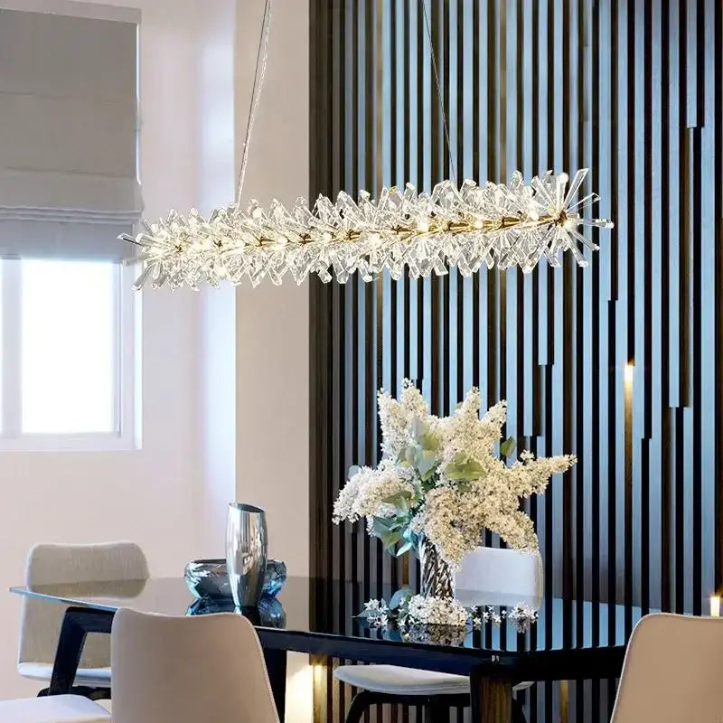 Modern gold crystal flower chandelier with elongated starburst clear faceted crystals by decorbites for living room decorbites crystal flower