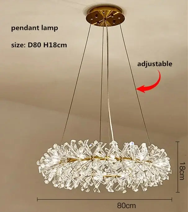 Modern gold crystal flower chandelier with clear glass pieces and adjustable cords for living room decorbites crystal flower