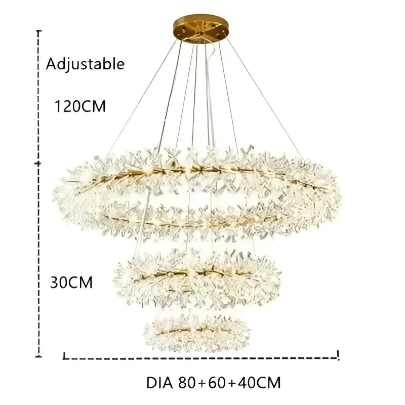 Modern gold crystal flower chandelier with crystal leaf ornaments and adjustable chains for living room decorbites crystal flower