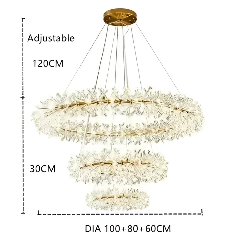 Modern gold crystal flower chandelier featuring three tiered rings of clear crystal flowers for living room decorbites crystal flower
