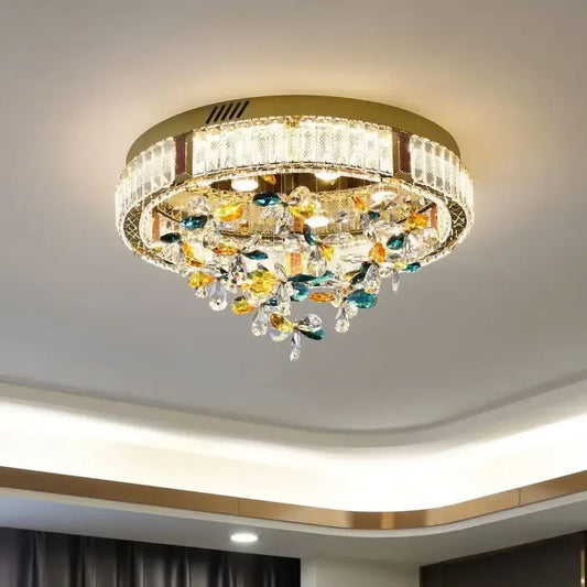 Modern gold crystal flower led ceiling lamps with colorful crystal leaves for living room by decorbites ceiling lamps