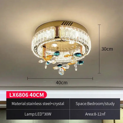 Modern gold crystal flower led ceiling lamp with gold stainless steel frame and multicolored crystal droplets for living room decorbites ceiling lamps
