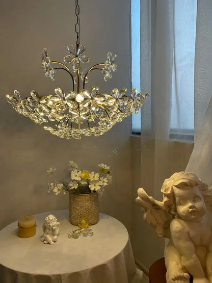 Modern gold crystal flower pendant chandelier with delicate sparkling crystal flower clusters for living room decorbites decor