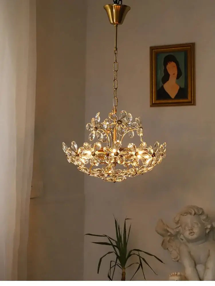 Modern gold crystal flower pendant chandelier with crystal flower accents for living room decorbites crystal flower lighting