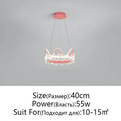 Delicate pink crown-shaped pendant light with sparkling crystal embellishment for modern gold crystal flower ring chandelier