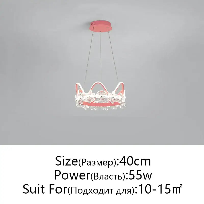 Delicate pink crown-shaped pendant light with sparkling crystal embellishment for modern gold crystal flower ring chandelier