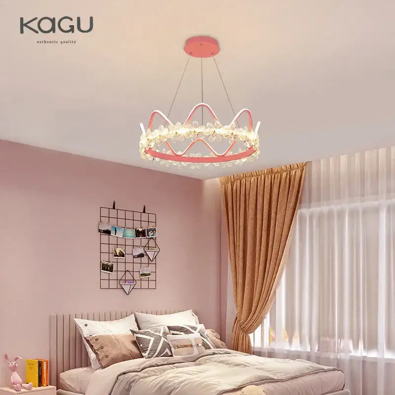 Modern gold crystal flower ring chandelier with pink crown-shaped led and crystal accents by kagu for living room decorbites crystal flower