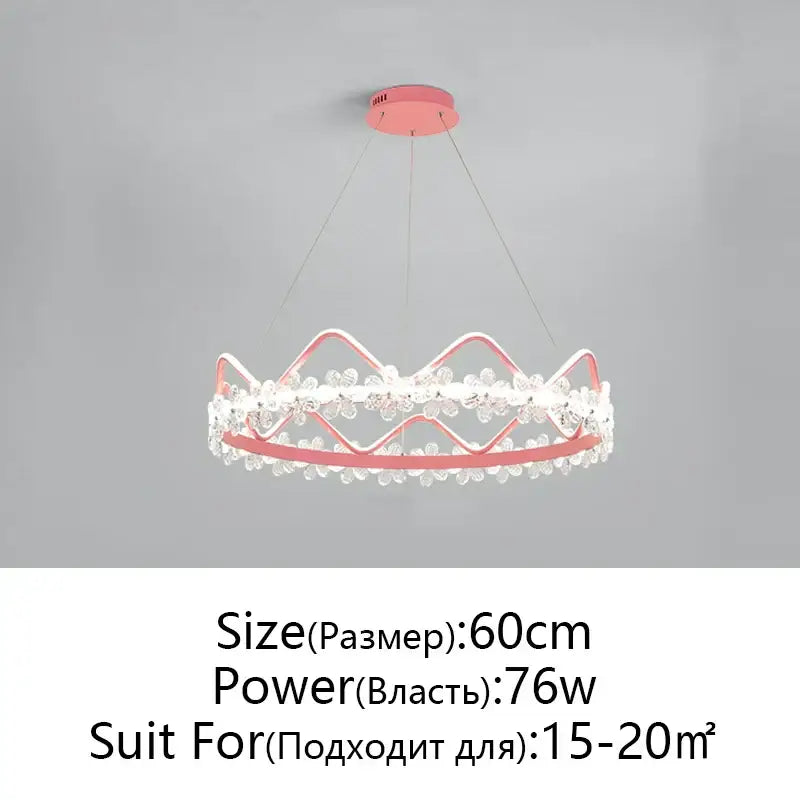 Modern gold crystal flower ring chandelier with pink crown-shaped led and crystal embellishments for living room decorbites crystal flower