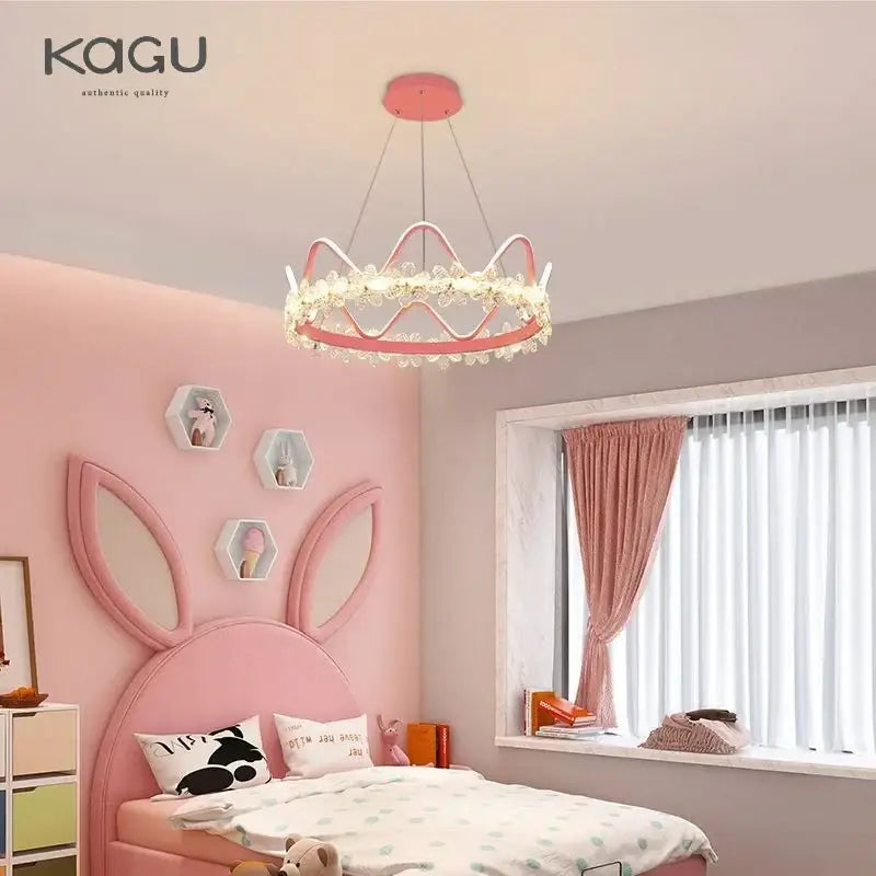 Modern gold flower ring chandelier with pink crown-shaped LED and decorbites crystal flower accents for living room decor