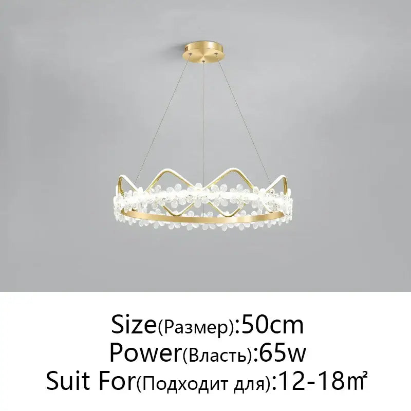 Modern gold crystal flower ring chandelier with clear crystal droplets and led lighting for living room decorbites crystal flower