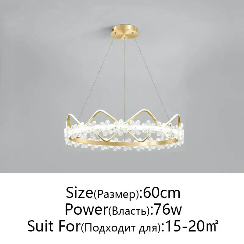Modern gold crystal flower ring chandelier with gold-toned crown design and clear crystal droplets for living room decorbites crystal flower