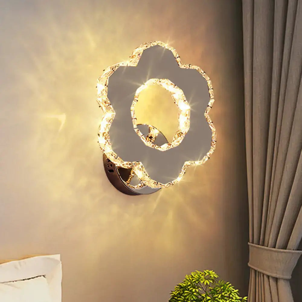 Modern gold crystal flower wall sconce with sparkling crystal outline warm white 110v-120v lighting for bedroom use