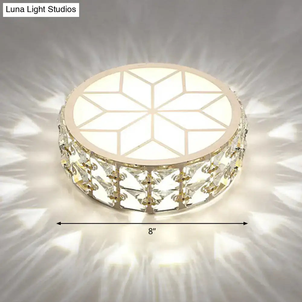 DecorBites champagne LED crystal flush mount ceiling light with white geometric diffuser and gold-toned frame