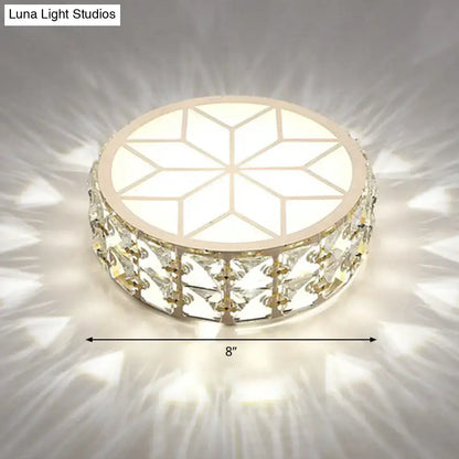 DecorBites champagne LED crystal flush mount ceiling light with white geometric diffuser and gold-toned frame