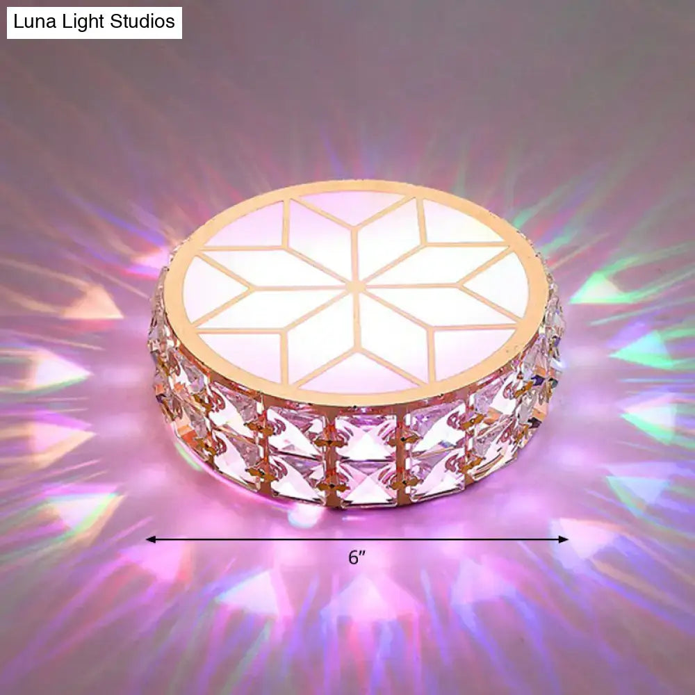 DecorBites champagne gold flush mount ceiling light with clear crystal accents and geometric illuminated pattern