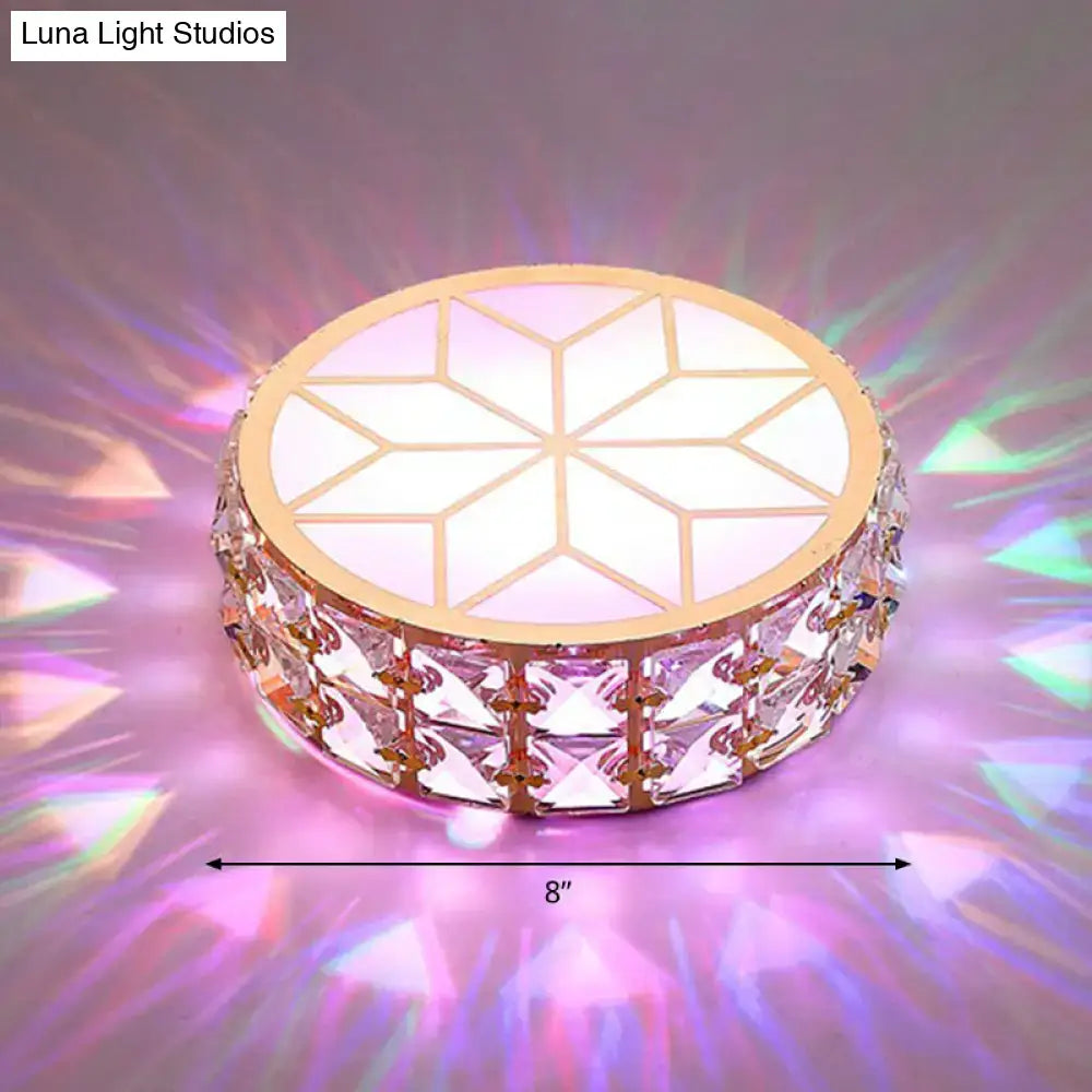 DecorBites champagne gold-toned flush mount ceiling light with geometric crystal design and clear crystal base