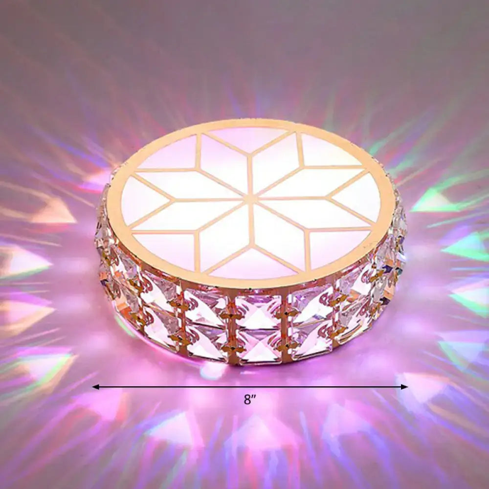DecorBites™ champagne flush mount ceiling light with gold tone and crystal accents in geometric pattern for passageway