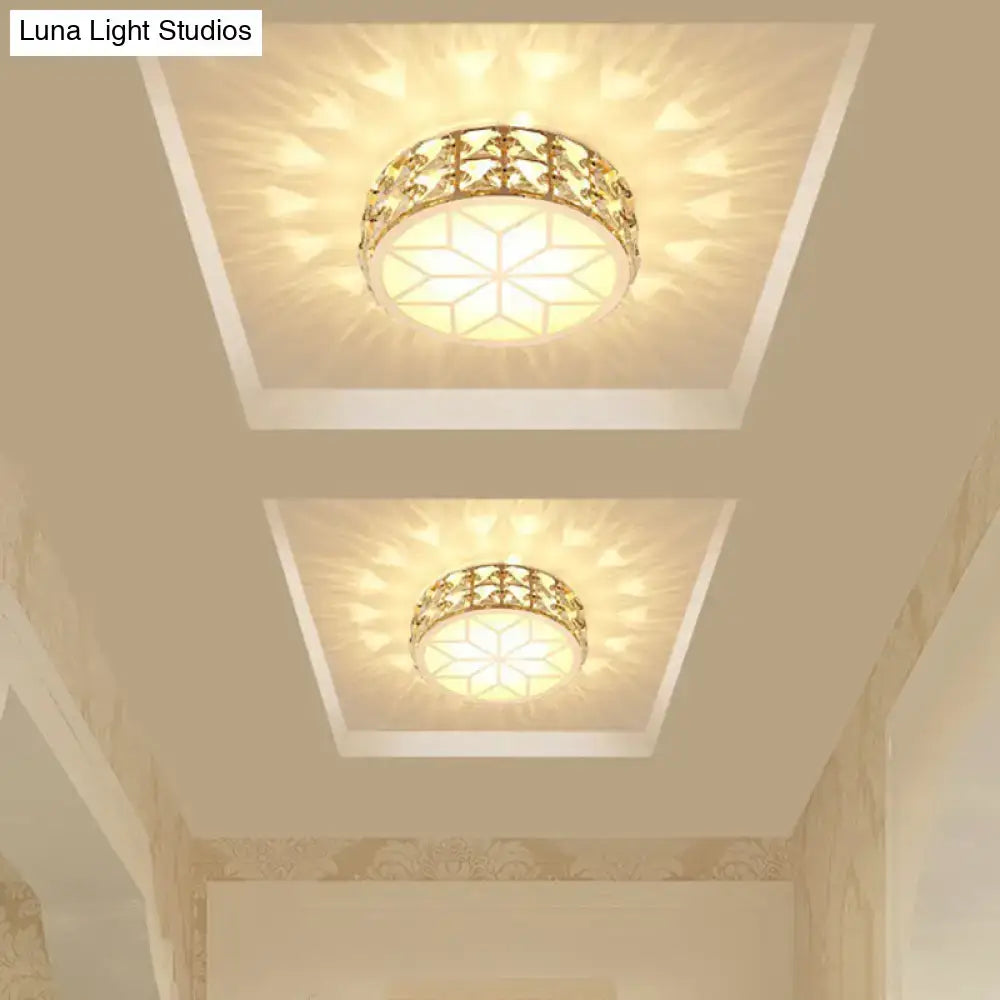 DecorBites Champagne gold-toned flush mount ceiling light with crystal frame and frosted glass geometric center