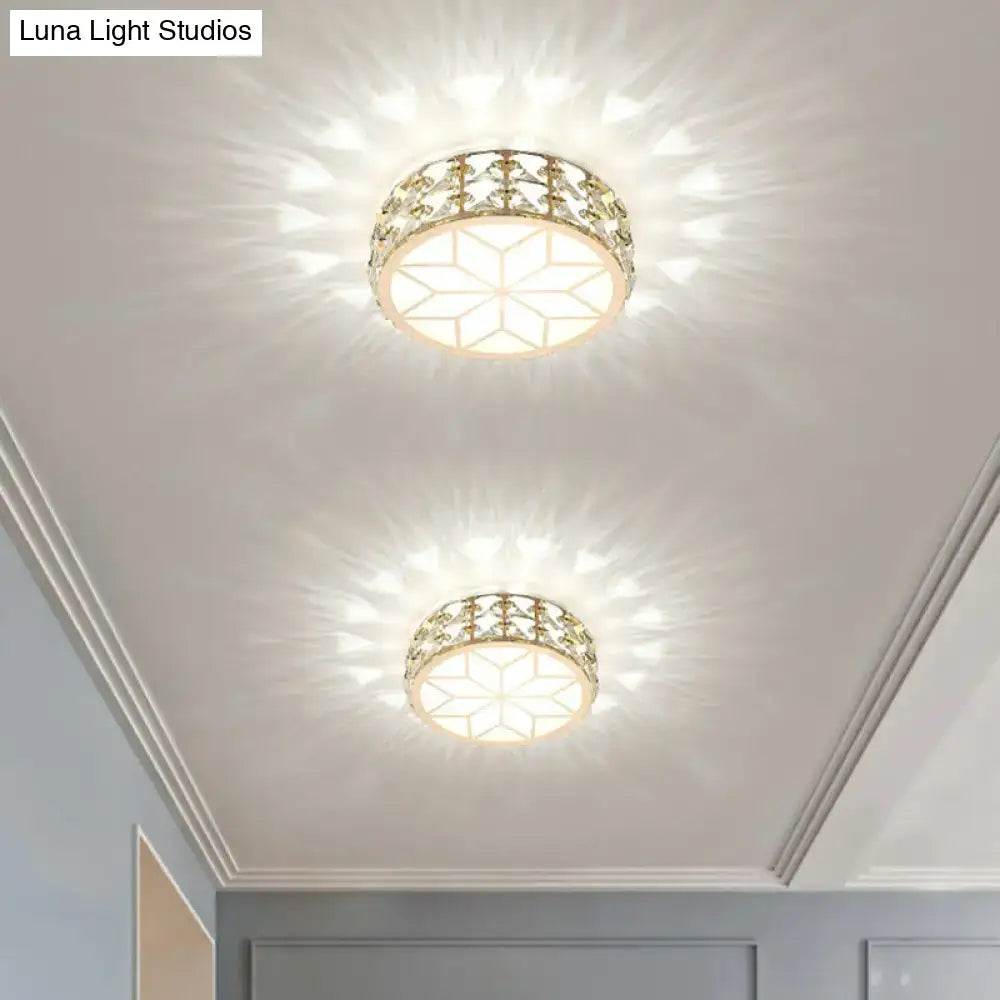 Decorbites™ champagne gold-toned crystal-encrusted flush mount ceiling light with geometric starburst design for passageway