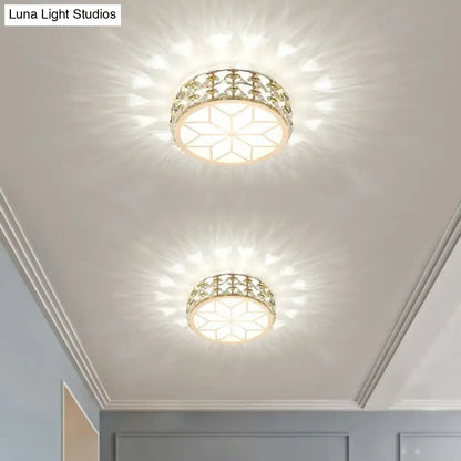 Decorbites™ champagne gold-toned crystal-encrusted flush mount ceiling light with geometric starburst design for passageway