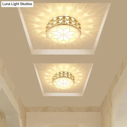 Decorbites™ champagne gold flush mount ceiling light with crystal frame and frosted geometric glass center