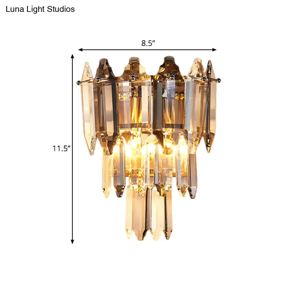 DecorBites™ DecorBites™ Modern Gold Crystal Flush Wall Sconce with Tapered Heads - Elegant Wall Mount Light Fixture