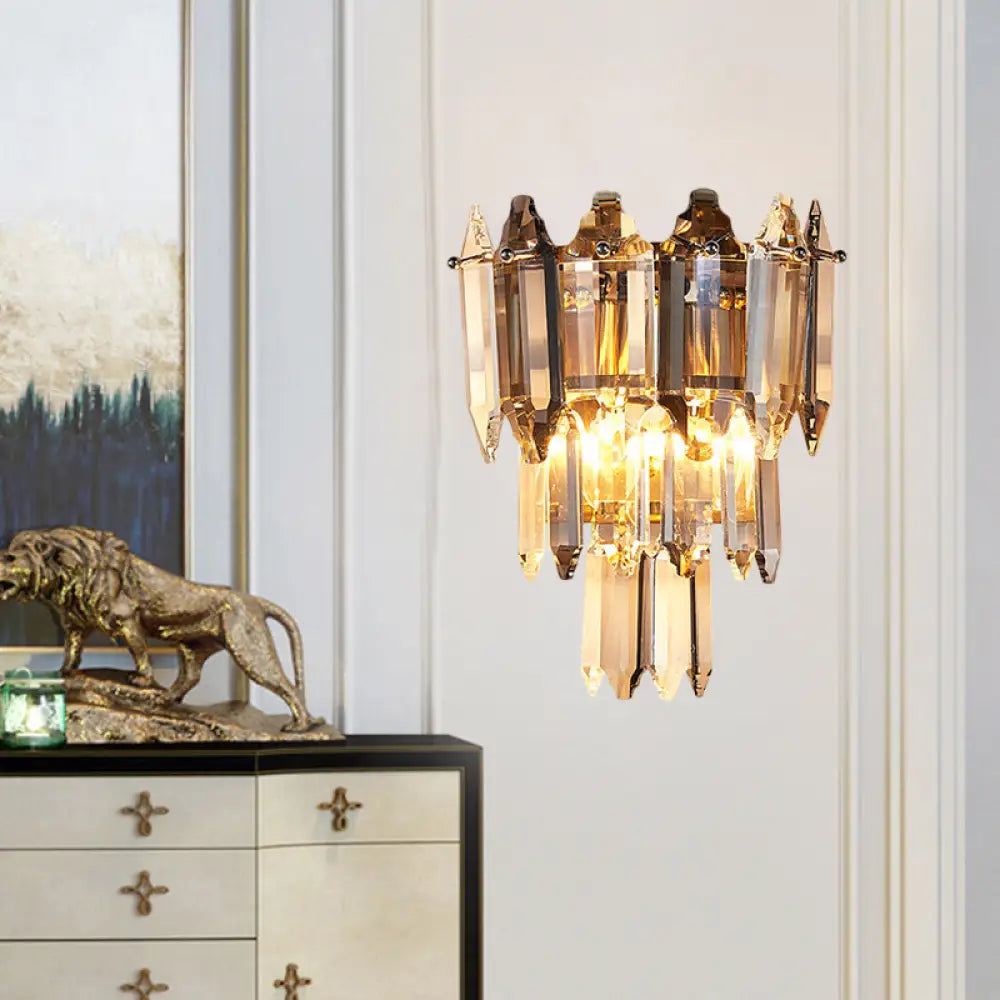 DecorBites™ DecorBites™ Modern Gold Crystal Flush Wall Sconce with Tapered Heads - Elegant Wall Mount Light Fixture