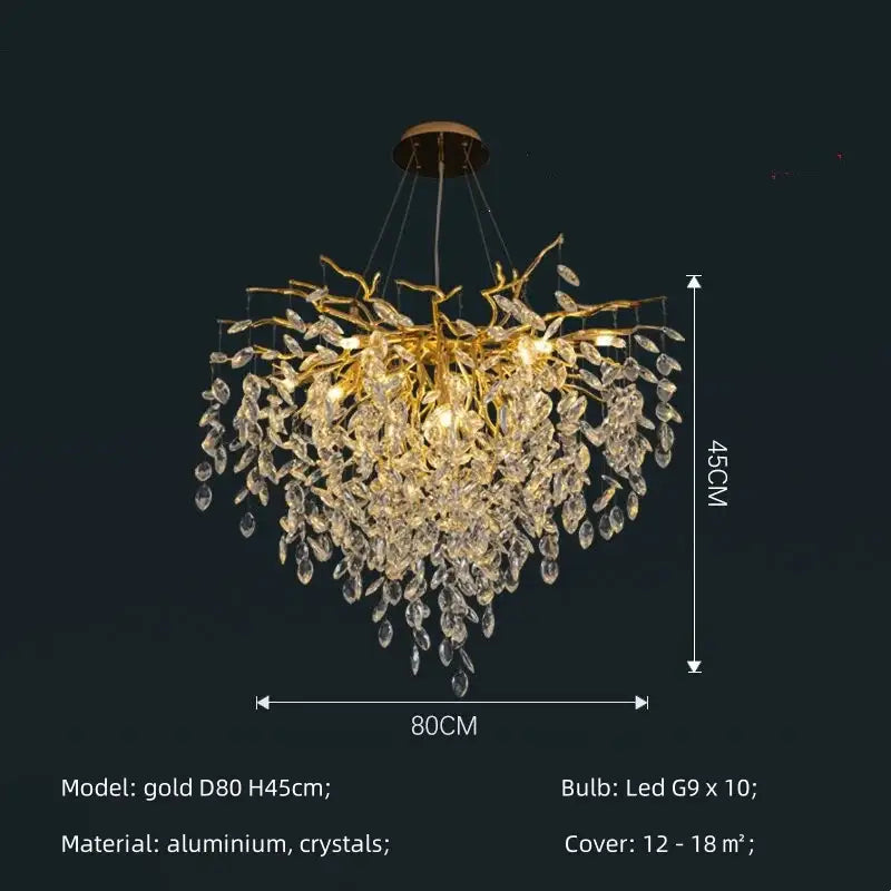 Modern gold crystal g9 chandelier with intricate branch aluminum structure and cascading clear crystals for living room decorbites crystal