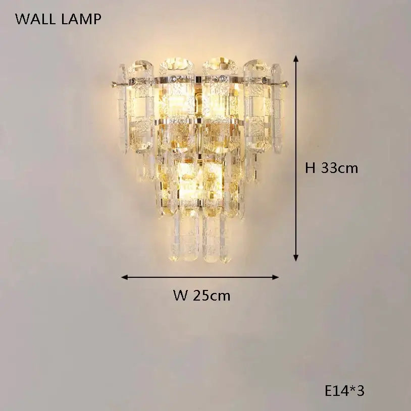 Modern gold crystal glass ceiling light fixture with tiered clear faceted glass and gold-toned metal frame decorbites crystal glass