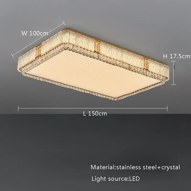 Rectangular modern gold crystal glass ceiling light fixture with stainless steel frame and LED for living room decorbites decor