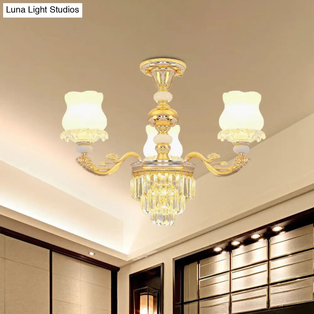 DecorBites™ DecorBites™ Modern Gold Crystal Glass Flower Ceiling Flush Light for Bedroom (3/6 Lights)