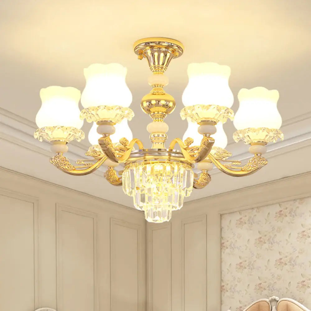 DecorBites™ DecorBites™ Modern Gold Crystal Glass Flower Ceiling Flush Light for Bedroom (3/6 Lights)
