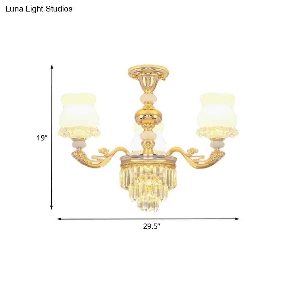 DecorBites™ DecorBites™ Modern Gold Crystal Glass Flower Ceiling Flush Light for Bedroom (3/6 Lights)