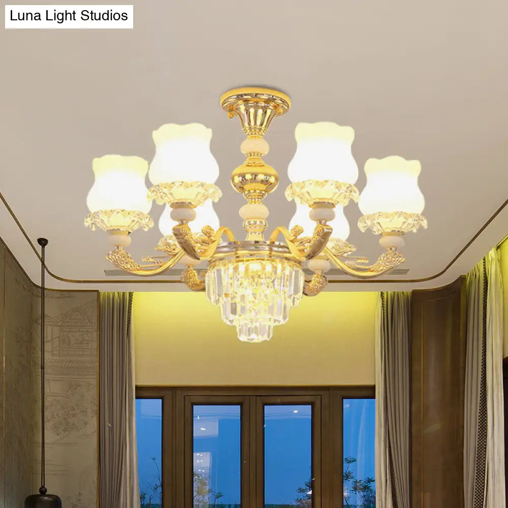 DecorBites™ DecorBites™ Modern Gold Crystal Glass Flower Ceiling Flush Light for Bedroom (3/6 Lights)